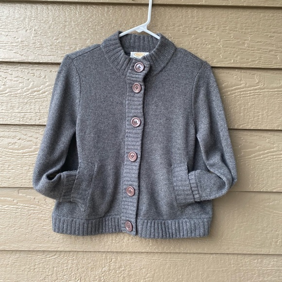 Talbots Cashmere Merino Wool Sweater Cardigan Gray Bell Sleeves Mock Neck - Picture 1 of 10